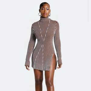 NWT Hanifa Cici Mini Knit Brown Silver Dress S